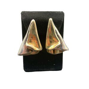 Signed Bat Ami Sterling Lost Wax Earrings Handcrafted Clip On Statement Earrings